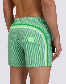 COSTUME DA BAGNO UOMO CORTO VITA ELASTICATA POLIESTERE RICICLATO REPREVE® CON STAMPA A RIGHE JUICY CON RICAMO FRUTTA