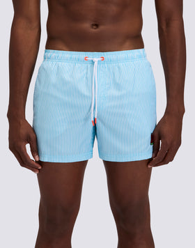 COSTUME DA BAGNO UOMO CORTO VITA ELASTICATA POLIESTERE RICICLATO REPREVE® CON STAMPA A RIGHE JUICY CON RICAMO FRUTTA