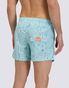 REPREVE® ELASTICATED WAIST SHORT SWIMSHORTS WITH SURF PRINT