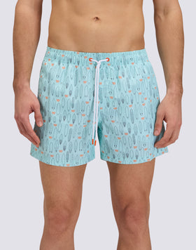 REPREVE® ELASTICATED WAIST SHORT SWIMSHORTS WITH SURF PRINT