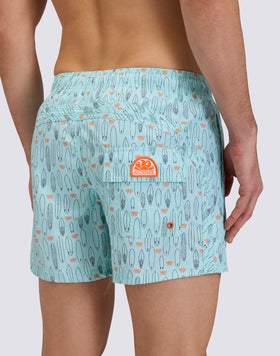 REPREVE® ELASTICATED WAIST SHORT SWIMSHORTS WITH SURF PRINT