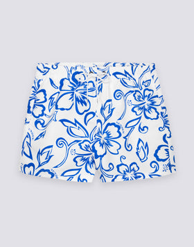 MEN'S SHORT SWIMSUIT WITH ELASTIC WAIST AND ARCHIVE HIBISCUS PRINT SK23