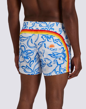 MEN'S SHORT SWIMSUIT WITH ELASTIC WAIST AND ARCHIVE HIBISCUS PRINT SK23