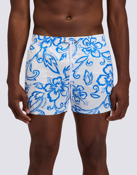 MEN'S SHORT SWIMSUIT WITH ELASTIC WAIST AND ARCHIVE HIBISCUS PRINT SK23