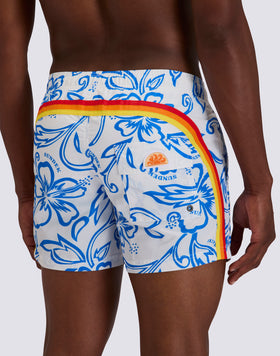 MEN'S SHORT SWIMSUIT WITH ELASTIC WAIST AND ARCHIVE HIBISCUS PRINT SK23