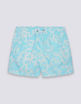 MAILLOT DE BAIN COURT POUR HOMME AVEC TAILLE ÉLASTIQUE ET IMPRIMÉ HIBISCUS D'ARCHIVES SK23