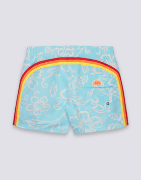 MAILLOT DE BAIN COURT POUR HOMME AVEC TAILLE ÉLASTIQUE ET IMPRIMÉ HIBISCUS D'ARCHIVES SK23