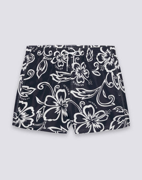 MAILLOT DE BAIN COURT POUR HOMME AVEC TAILLE ÉLASTIQUE ET IMPRIMÉ HIBISCUS D'ARCHIVES SK23