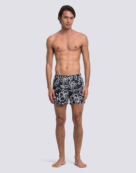 MEN'S SHORT SWIMSUIT WITH ELASTIC WAIST AND ARCHIVE HIBISCUS PRINT SK23