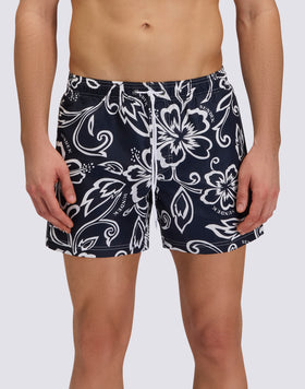 MEN'S SHORT SWIMSUIT WITH ELASTIC WAIST AND ARCHIVE HIBISCUS PRINT SK23