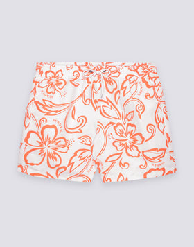 MAILLOT DE BAIN COURT POUR HOMME AVEC TAILLE ÉLASTIQUE ET IMPRIMÉ HIBISCUS D'ARCHIVES SK23