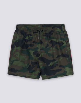BAÑADOR DE LENTEJA MEDIA CON CINTURA ELÁSTICA Y ESTAMPADO DE CAMUFLAJE EN POLIÉSTER RECICLADO REPREVE®