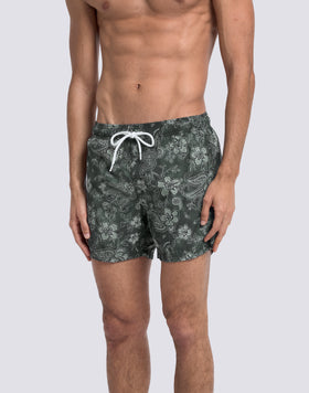 MEN'S SHORT SWIMSUIT WITH ELASTIC WAIST AND HIBI PAISLEY PRINT IN RECYCLED POLY