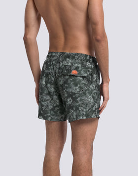 MEN'S SHORT SWIMSUIT WITH ELASTIC WAIST AND HIBI PAISLEY PRINT IN RECYCLED POLY