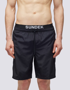 MEN'S LONG ELASTIC WAIST SWIMSUIT WITH LOGO ELASTIC