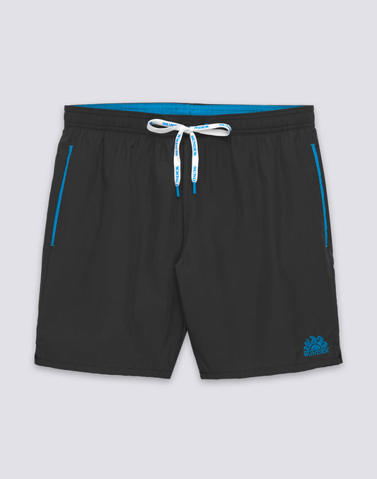 COSTUME DA BAGNO UOMO LUNGO VITA ELASTICATA CON PIPING IN POLIESTERE RICICLATO REPREVE®