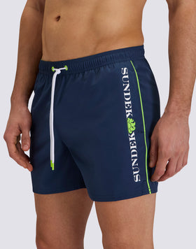 COSTUME DA BAGNO UOMO CORTO VITA ELASTICATA CON PIPING A CONTRASTO IN POLIESTERE RICICLATO REPREVE®