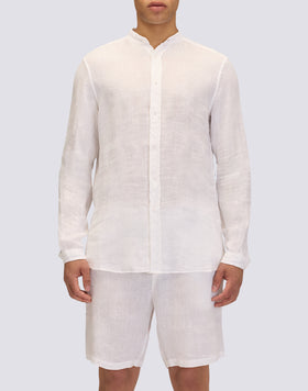 CHEMISE EN LIN TEINT EN PIÈCE AVEC COL MAO