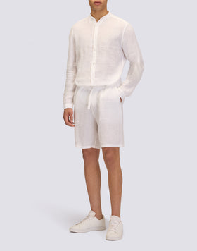 CHEMISE EN LIN TEINT EN PIÈCE AVEC COL MAO