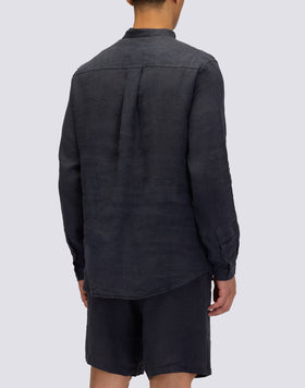 CHEMISE EN LIN TEINT EN PIÈCE AVEC COL MAO