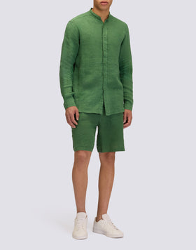 GARMENT DYED LINEN SHIRT WITH MANDARIN COLLAR