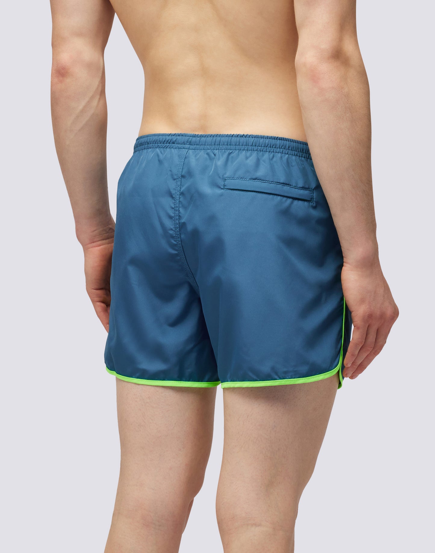 SHORT SWIMSHORTS WITH ELASTIC WAIST AND ROUND SIDE SLITS