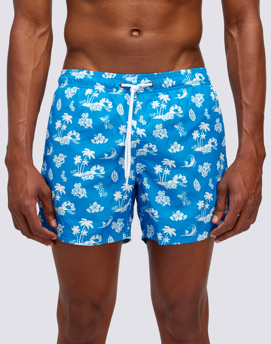 RECYCLED POLY SHORT SWIMSHORTS WITH ELASTIC WAIST KAILUA BIT PRINT