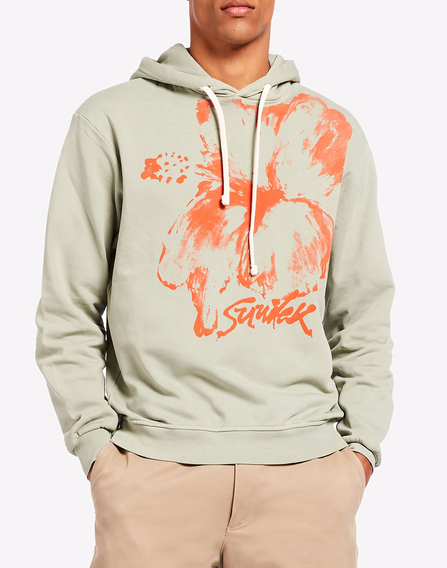 FLORAL PRINT OVERDYED COTTON HOODIE