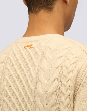 MAGLIONE UOMO GIROCOLLO CON TRECCE IN LANA MERINO E CACHEMIRE