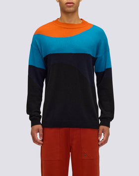 MEN'S CREW NECK SWEATER WITH 3-COLOR INTARSIA