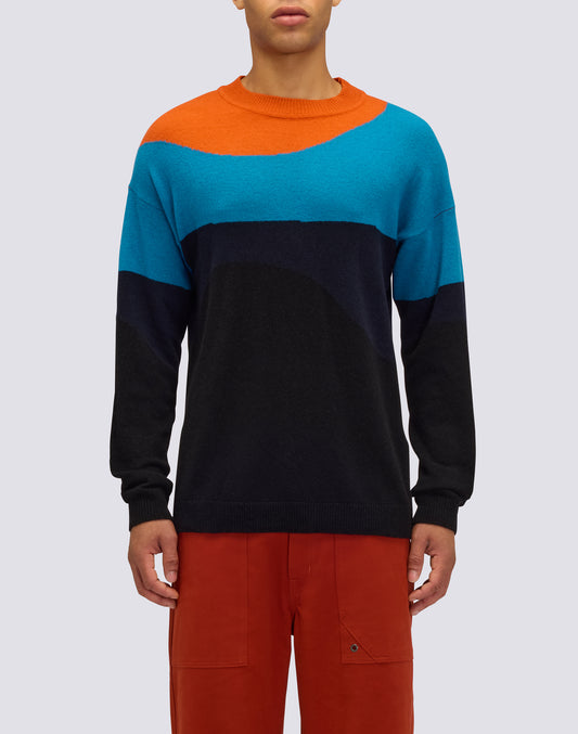 MEN'S CREW NECK SWEATER WITH 3-COLOR INTARSIA