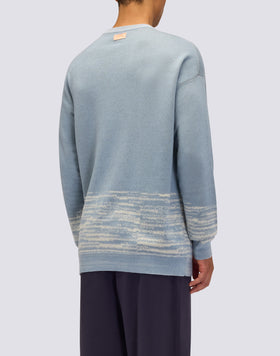 MEN'S CREW-NECK JACQUARD SWEATER WITH BOAT IN THE MIDDLE OF THE SEA DESIGN