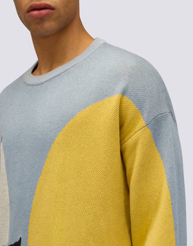 MEN'S CREW-NECK JACQUARD SWEATER WITH BOAT IN THE MIDDLE OF THE SEA DESIGN