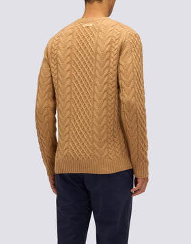 MEN'S CREW NECK SWEATER WITH CABLES IN MERINO WOOL AND CASHMERE