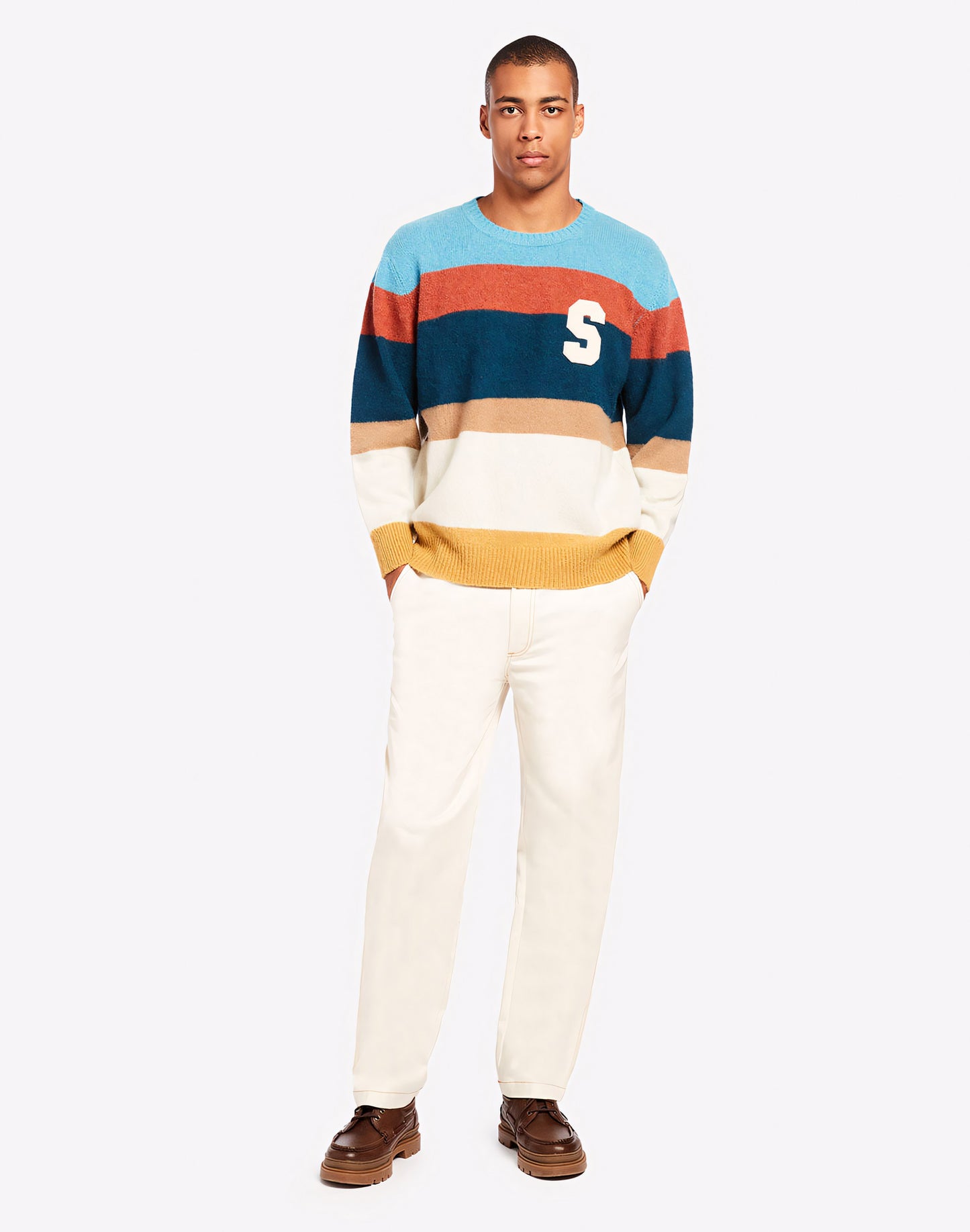 STRIPED CREW NECK JUMPER WITH PATCH
