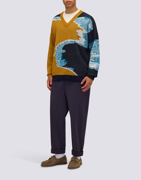 PULL COL V JACQUARD POUR HOMME AUX COULEURS EFFET MER