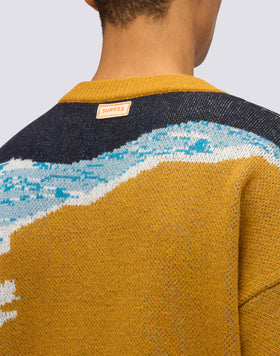 PULL COL V JACQUARD POUR HOMME AUX COULEURS EFFET MER