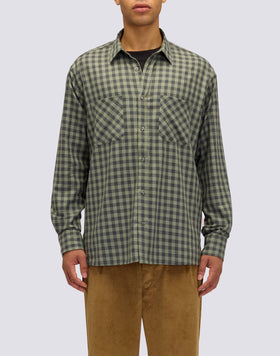 MEN'S HAND-DYED CHECKED COTTON GABARDINE SHIRT