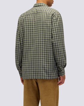 MEN'S HAND-DYED CHECKED COTTON GABARDINE SHIRT