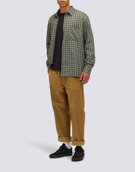 MEN'S HAND-DYED CHECKED COTTON GABARDINE SHIRT