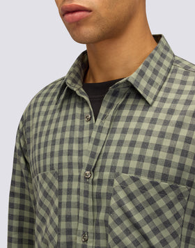 MEN'S HAND-DYED CHECKED COTTON GABARDINE SHIRT