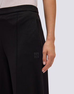 PANTALONES LARGOS DE MUJER DE PUNTO MILÁN CON CINTURA SEMIELÁSTICA
