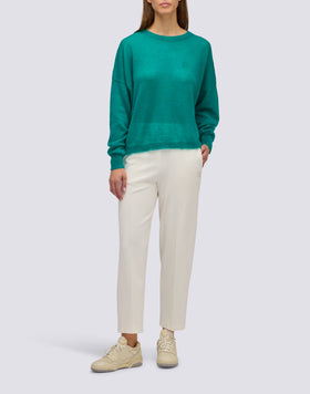 PANTALONES LARGOS DE MUJER DE PUNTO MILÁN CON CINTURA SEMIELÁSTICA