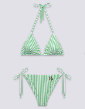 MAILLOT DE BAIN FEMME HAUT TRIANGLE ET SLIP À NŒUDS AVEC BRODERIE FRUITS