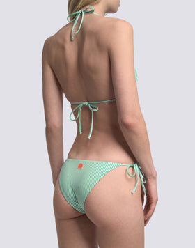 BIKINI DONNA TOP A TRIANGOLO E SLIP A LACCETTI STAMPA JUICY STRIPES CON RICAMO FRUTTA