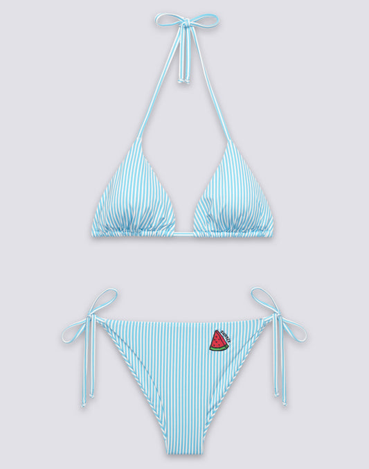 MAILLOT DE BAIN FEMME HAUT TRIANGLE ET SLIP À NŒUDS AVEC BRODERIE FRUITS