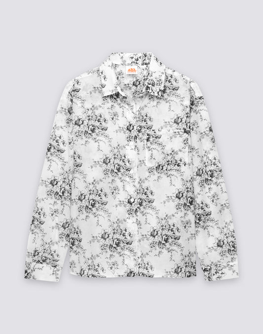 CAMICIA DONNA A MANICHE LUNGHE IN VOILE DI COTONE STAMPA ROSE DE JOIE