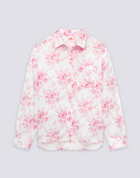 LONG-SLEEVED WOMEN'S SHIRT IN COTTON VOILE WITH ROSE DE JOIE PRINT