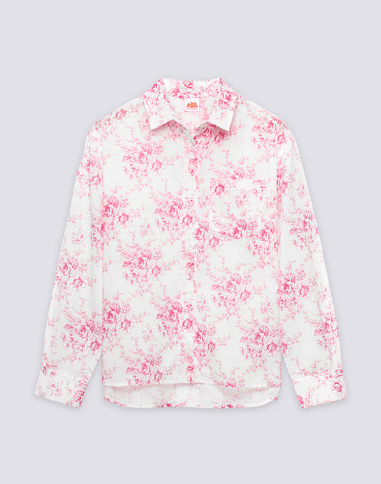CAMICIA DONNA A MANICHE LUNGHE IN VOILE DI COTONE STAMPA ROSE DE JOIE
