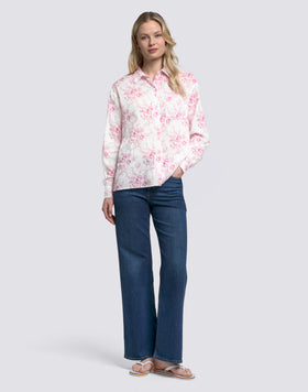 CAMICIA DONNA A MANICHE LUNGHE IN VOILE DI COTONE STAMPA ROSE DE JOIE